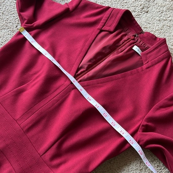 Trina Turk Red Midi V Neck Short Sleeve Dress - Picture 5 of 8